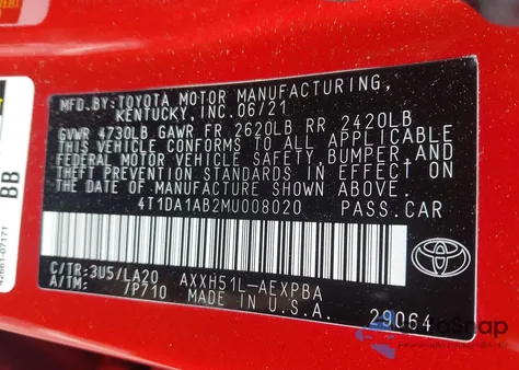 2021 Toyota Avalon Limited Hybrid z USA, uszkodzony, nr VIN 4T1DA1AB2MU008020